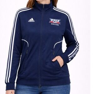 Adidas FAU Florida Atl Soccer Track Jacket Womens S Navy Full Zip EUC 3Strp NCAA